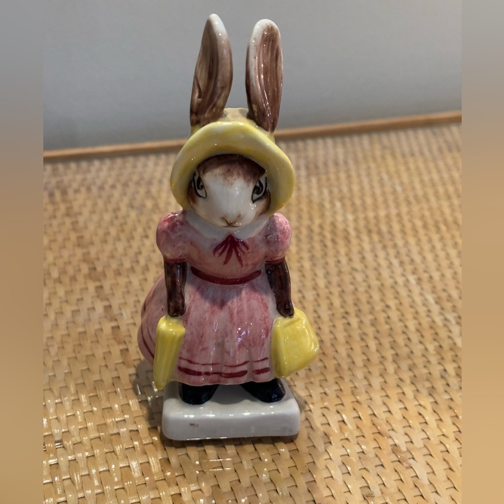 Vintage Artone England School girl rabbit porcelain figurine made in England